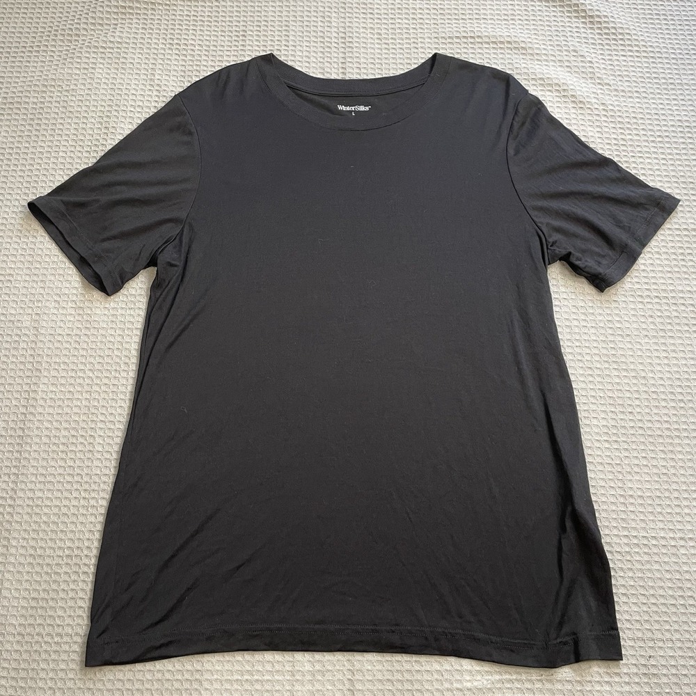 WinterSilks Midweight Silk Jersey Tee Shirt Large Men's Short Sleeve Black Base